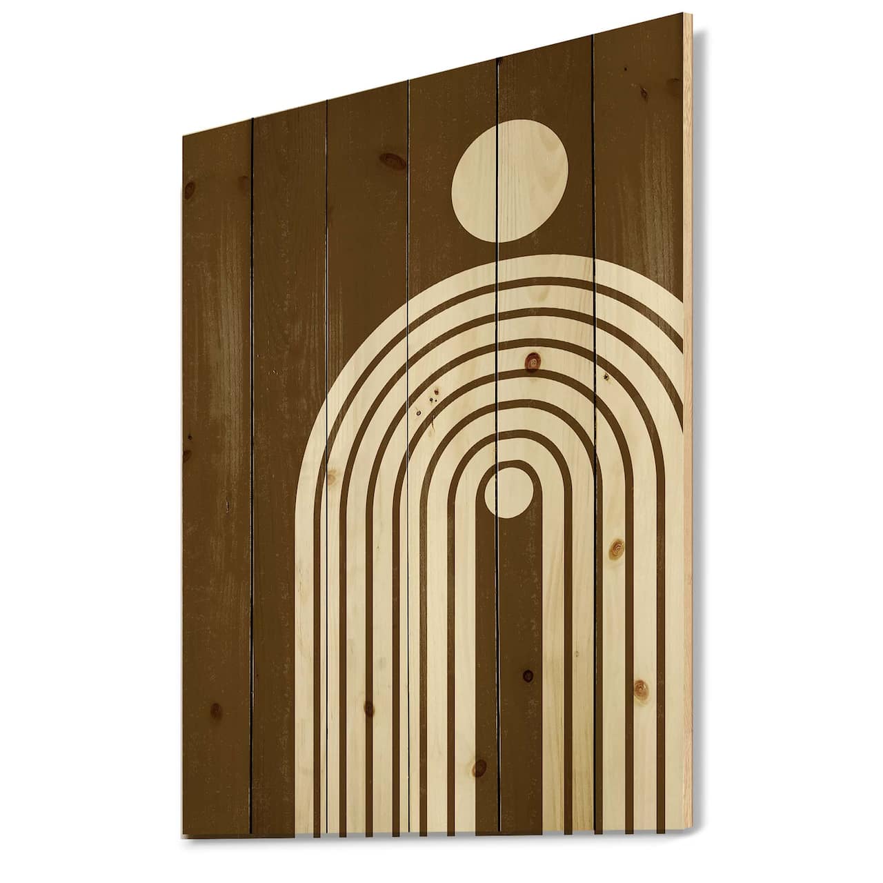 Designart - Terracotta Minimalist Boho Rainbow II - Modern Print on Natural Pine Wood